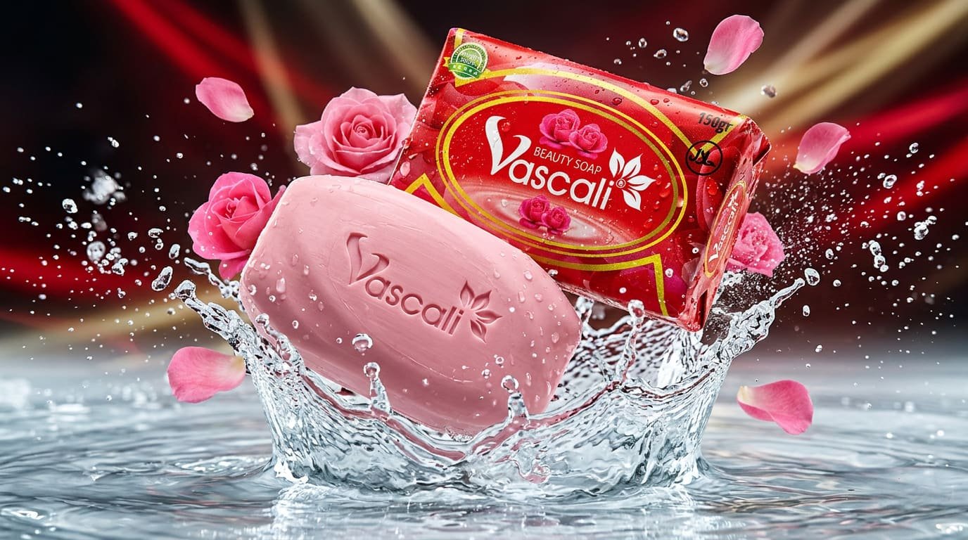 Vascali Beauty Soap — dramatic water splash product shot