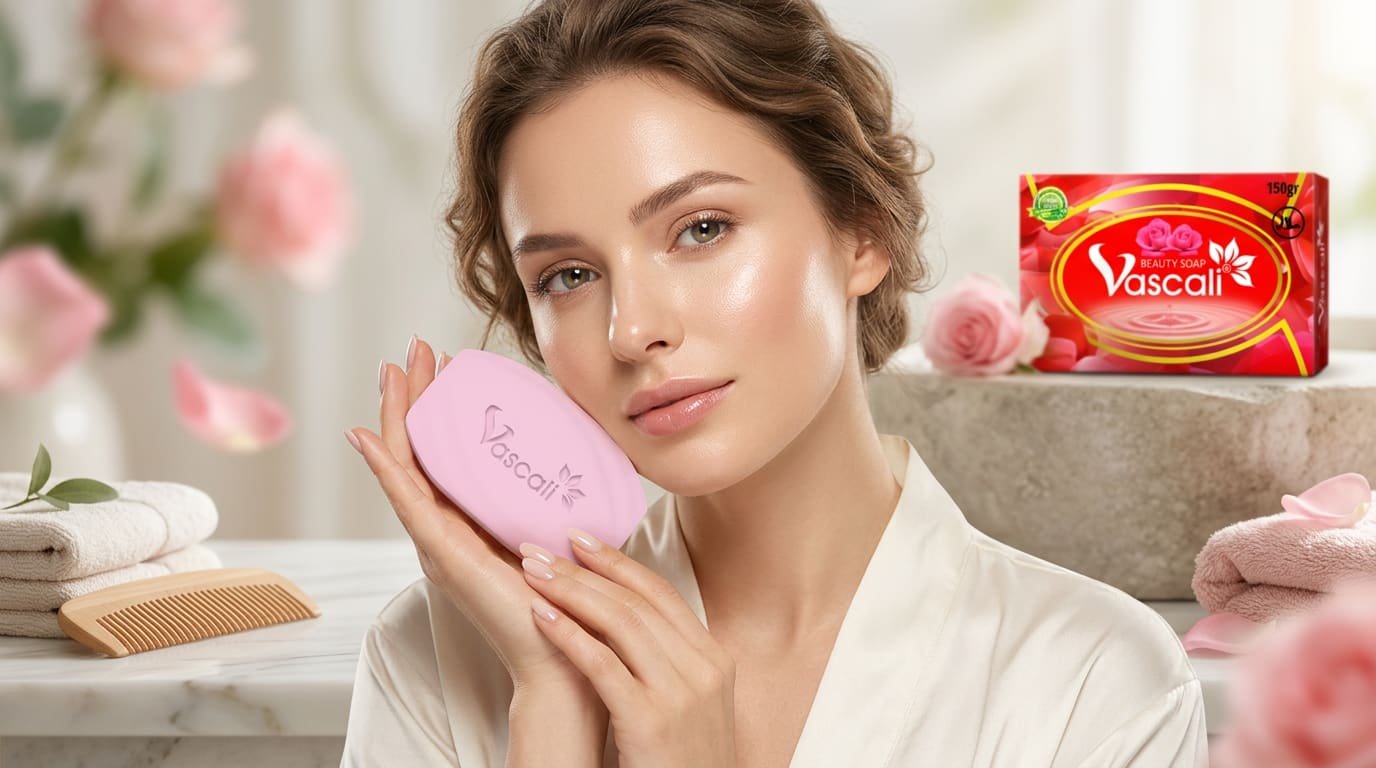 Vascali campaign — beauty model with Vascali Beauty Soap